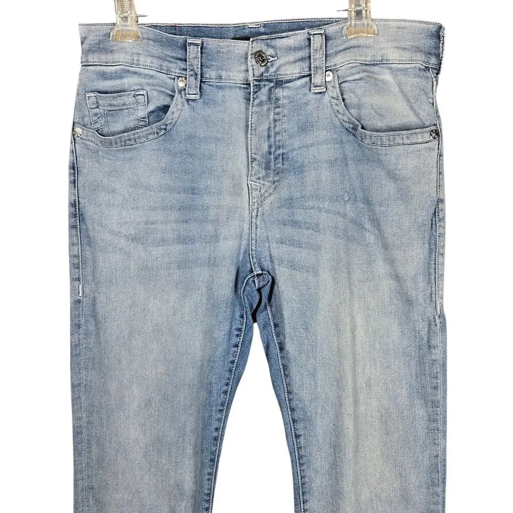 True Religion Ricky Relaxed Straight Jeans Mens 36x33 Light Wash Blue Denim